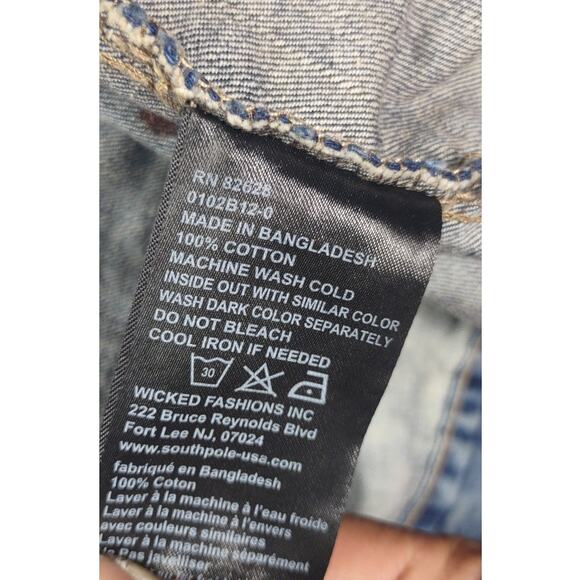 Southpole Vintage Premium Denim Paint Splatter Distressed Blue Wash Jacket - Picture 7 of 9